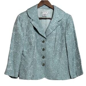 Maggie London Jacket‎ Blazer Top 10 Mint Green Metallic Floral Careercore Button